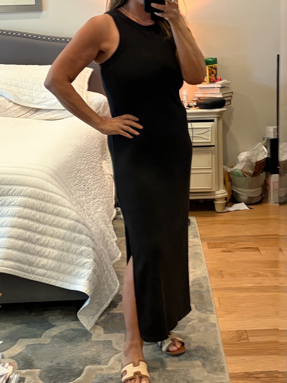 Old Navy High Neck racerback Black Midi/Maxi Dress with Side Slit in Rib knit L